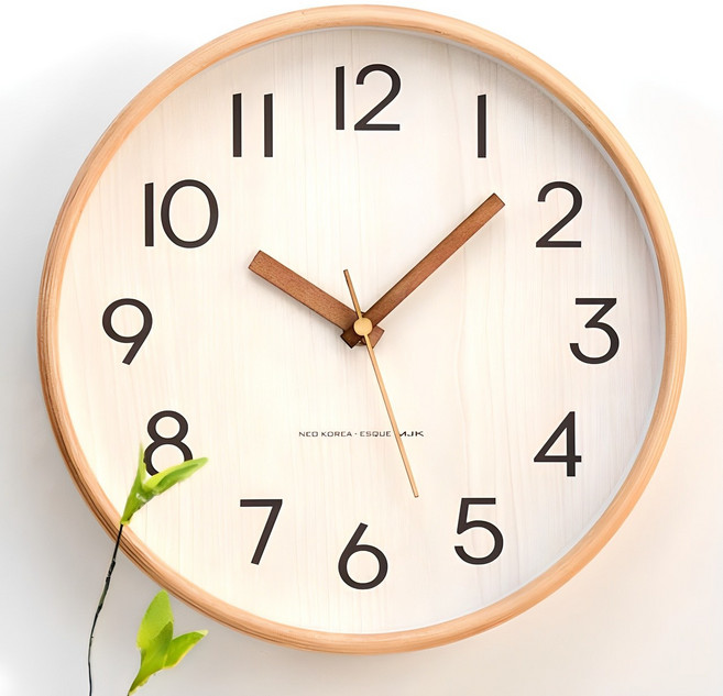 MJK 255 심플우드 무소음 벽시계, 살구