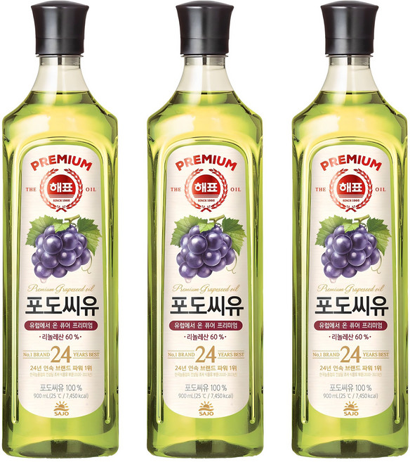 해표 포도씨유, 900ml, 3개