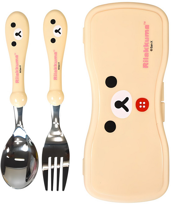 엠제이씨 리락쿠마 얼굴 식기 세트, 아이보리, 스푼 + 포크 + 케이스, 1세트