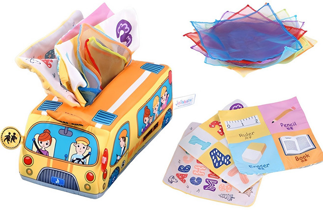 jollybaby 神奇面紙盒 觸覺發展玩具組, 1 校車神奇面紙盒