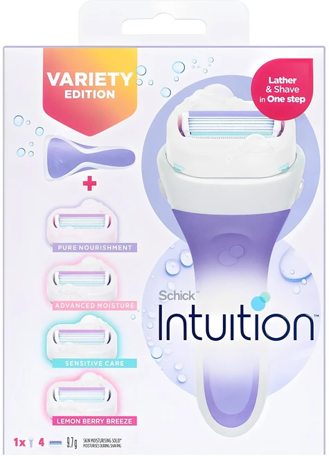 인튜이션 혼합기획팩 여성제모기 퍼플 핸들 + 면도날 4개입, 5개입, 1개 - 쿠팡