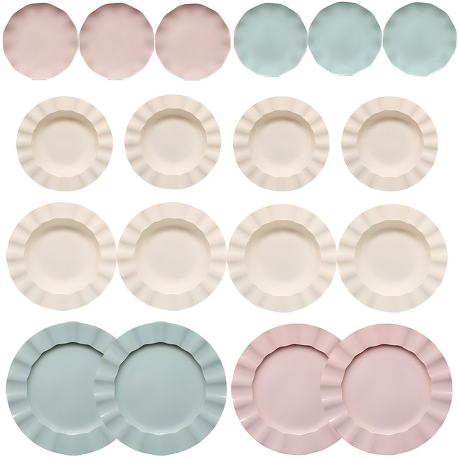 러블리접시 세트, 1세트, 16cm접시 6p + 22cm접시 4p + 23cm다용도볼 4p + 28cm접식 4p, 핑크 + 민트 + 크림