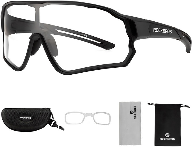 락브로스 스포츠 변색 고글 + 도수클립 + 파우치 + 안경천 + 케이스 세트 10139, 투명 변색 + 블랙, 1세트