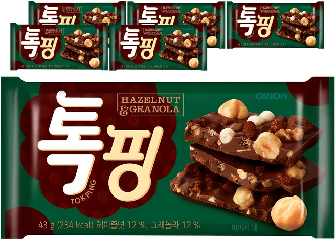 오리온 톡핑 헤이즐넛 앤 그래놀라, 43g, 6개