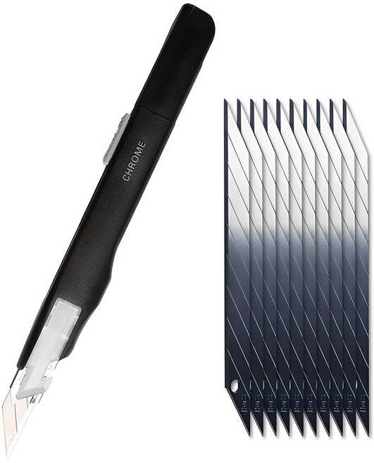 아날로그 크롬커터칼 AC001B + 리필칼날 10개, 블랙, 1세트