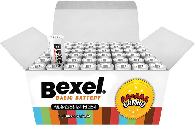 벡셀 베이직 알카라인 건전지 AA 24개 + AAA 24개 콤보팩, 48개입, 1세트