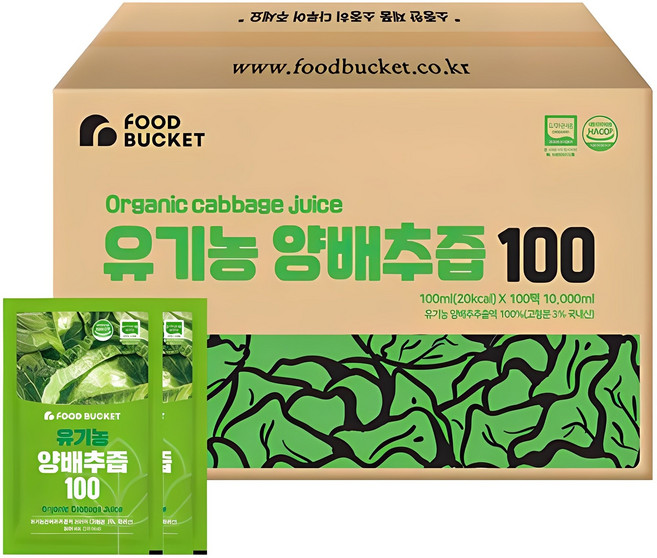 푸드버킷 국내산 유기농 양배추즙 100, 10L, 1개