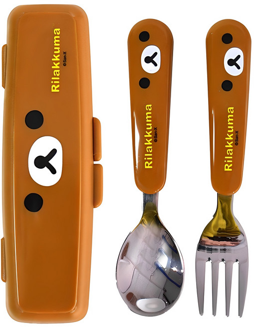 리락쿠마 큐티 스푼 포크 케이스 세트 얼굴, 브라운, 스푼 + 포크 + 케이스, 1개