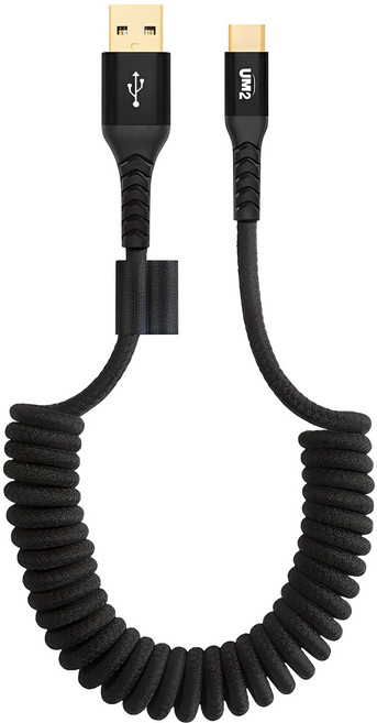 유엠투 A to C 고속 충전 스프링 케이블 UMCA-SAC15W, 블랙, 1개, 1.2m