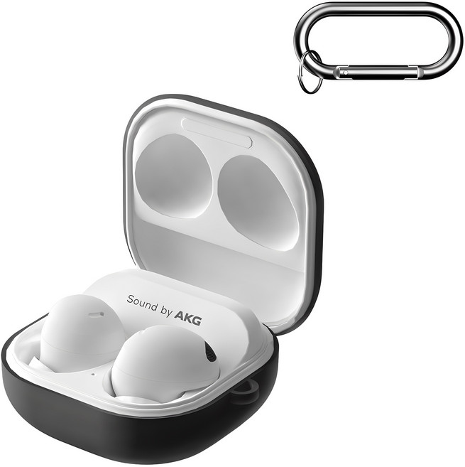 구스페리 실리콘 케이스 + 분실방지 키링 세트, 갤럭시버즈FE / 버즈2프로 / 버즈2 / 버즈프로 / 버즈라이브, 블랙, 1개