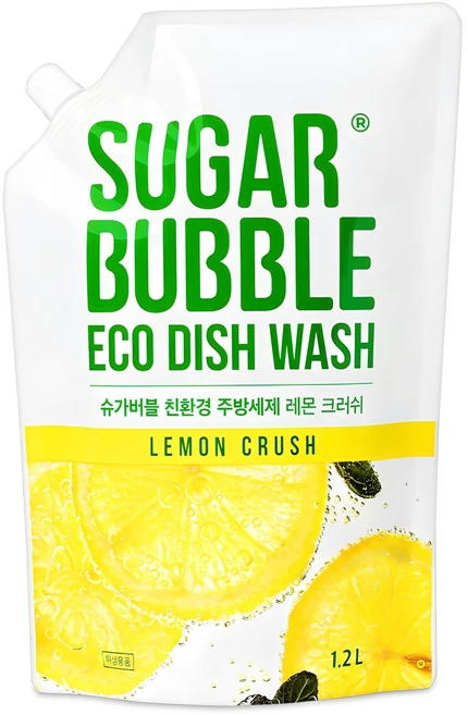 슈가버블 친환경 주방세제 레몬 크러쉬 리필, 1.2L, 1개 - 쿠팡