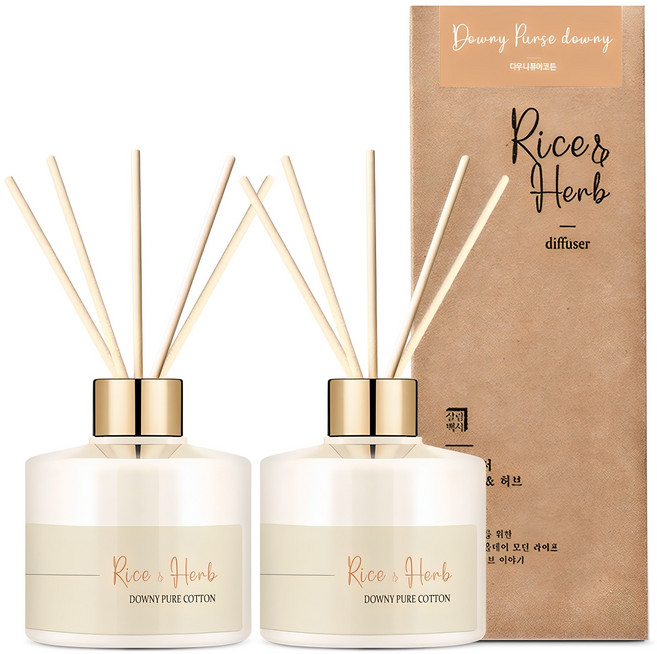 살림백서 라이스 앤 허브 디퓨저, 다우니퓨어코튼, 200ml, 2개