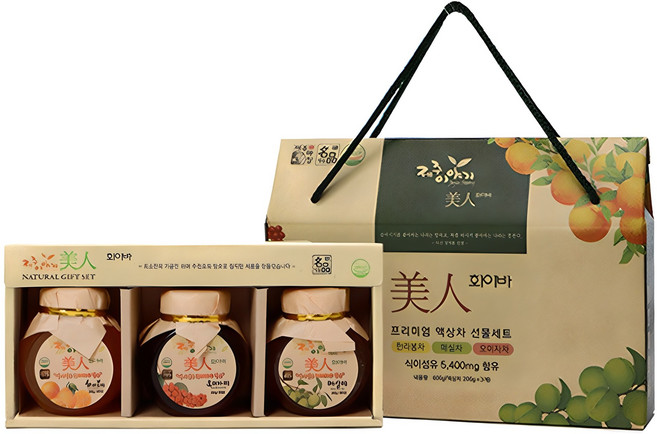 제주이야기 미인 화이바 꼬마 3종 액상차 선물세트, 미인 한라봉차 200g + 오미자차 200g + 매실차 200g, 1세트