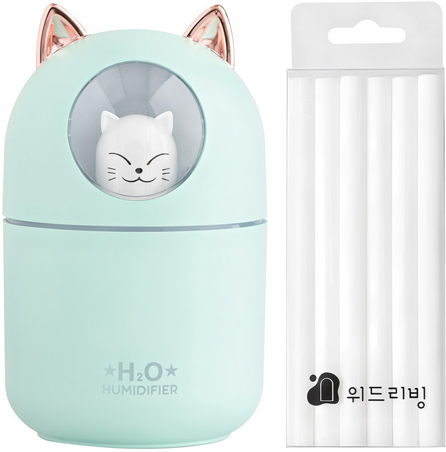 위드리빙 무드등 미니가습기+필터 12p 세트, SS21-001, 민트