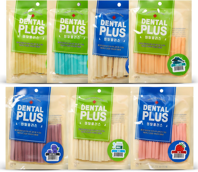 덴탈플러스 강아지 껌, 청사과 + 치즈 + 밀크 + 오메가3 + 블루베리 + 딸기 + 요거트, 700g, 1세트
