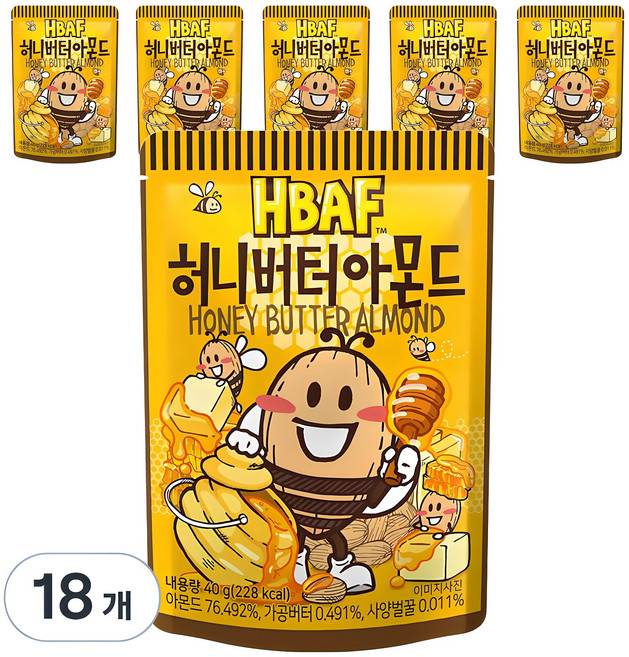 바프 허니버터 아몬드, 40g, 18개