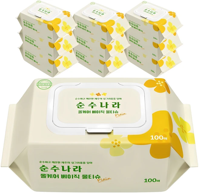 순수나라 올케어 베이직 물티슈 캡형, 10개, 40g, 100매 - 쿠팡