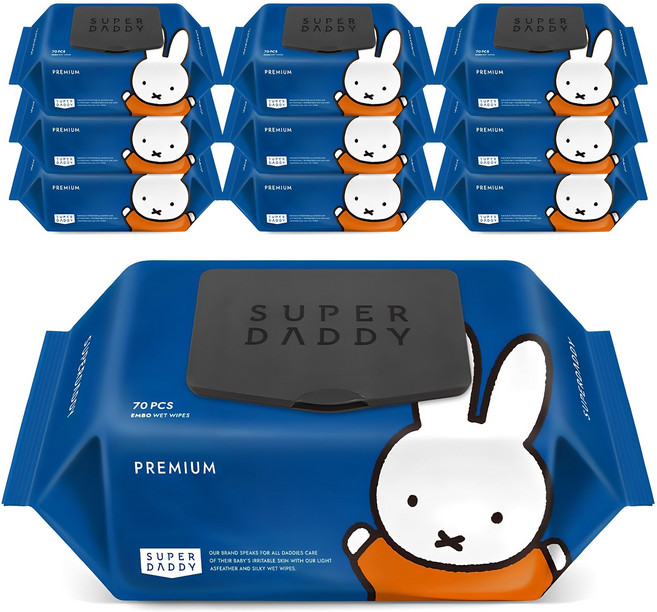 슈퍼대디 유아물티슈 프리미엄 캡형, 77g, 70매, 10개