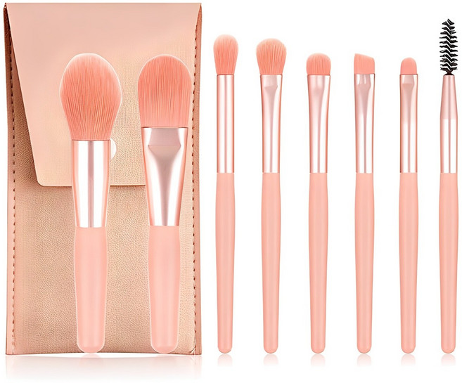 심플라인 휴대용 미니 메이크업 브러쉬 8종 + 파우치 세트, 핑크, 1개