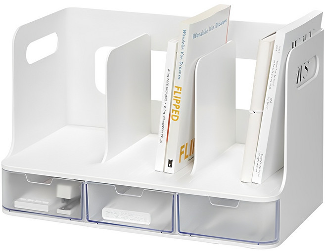 시스맥스 올리오 책꽂이 3단, 화이트 + 투명