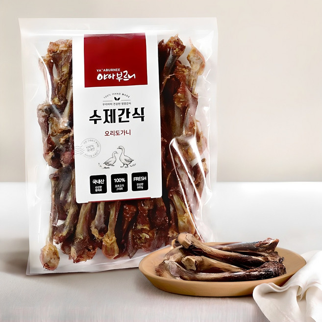 야아부르니 강아지 수제 건조간식 대용량팩, 오리도가니, 500g, 1개