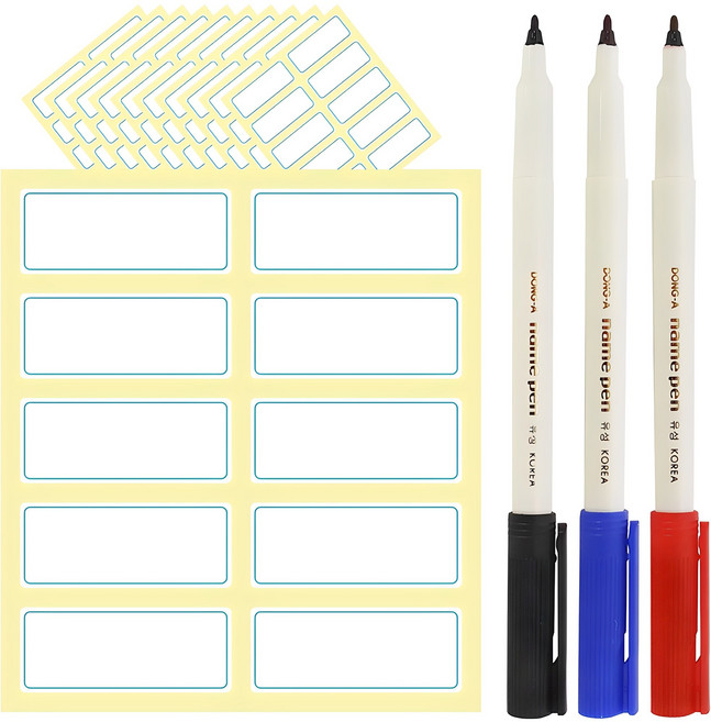 방수 냉장고 라벨지 45 x 18 mm 100p + 유성 네임펜 3색 세트, 1세트