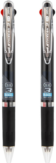 제트스트림 3색 볼펜 0.5mm SXE3-404-05, 2개, 블랙