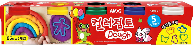 아모스 칼라점토 5색, 빨강 + 노랑 + 초록 + 파랑 + 흰색, 85g, 1세트