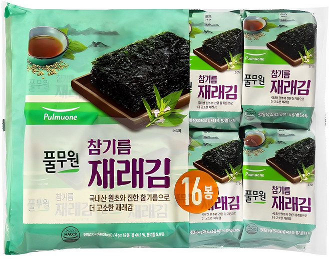 풀무원 참기름 도시락 재래김 16p, 64g, 1개