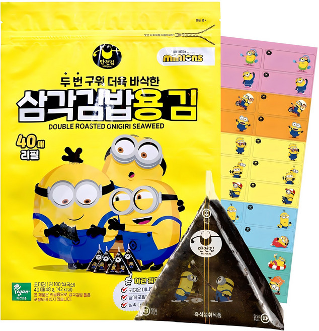 만전김 미니언즈 두번 구운 삼각김밥용 김 리필용 40매입, 48g, 1개