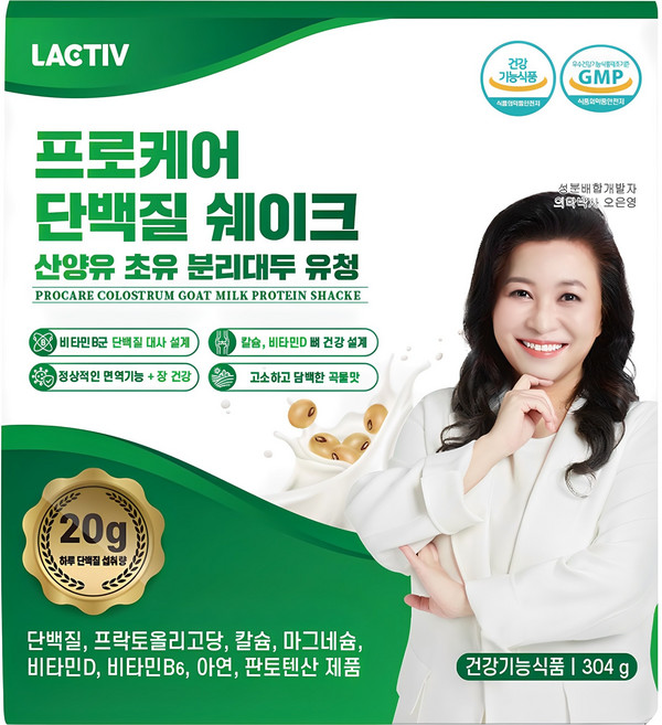 락티브 프로케어 단백질 쉐이크 산양유 초유 분리대두 유청, 304g, 1개