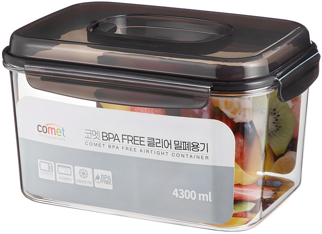 코멧 국내생산 BPA FREE 클리어 밀폐용기 핸들타입 4300ml, 1개, 단품