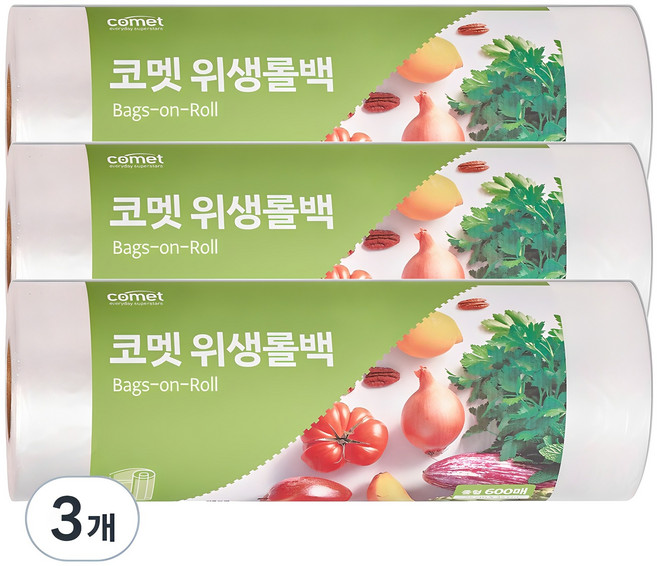 코멧 위생롤백, 중(M)(25 x 35cm), 600개입, 3개