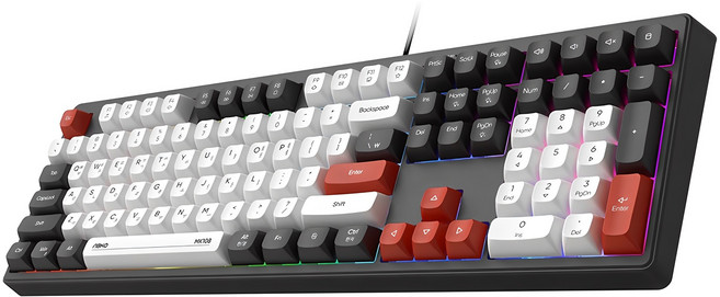 앱코 저소음 풀배열 멤브레인 108키 키보드, 블랙, MK108, 제조사축