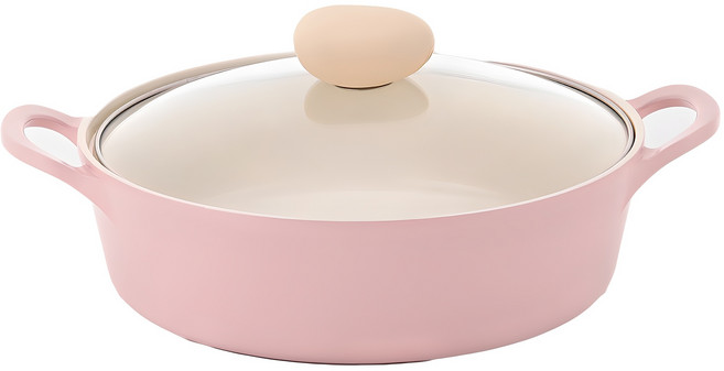 네오플램 레트로 유리뚜껑 전골냄비, 26cm, 베이비핑크, 1개