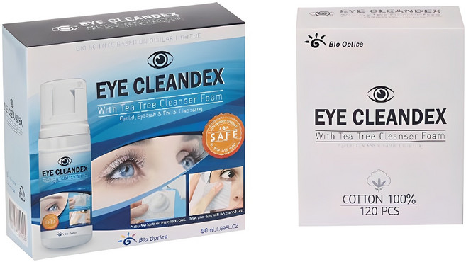 바이오옵틱스 아이클린덱스 단백질제거 눈꺼풀 세정제 + 솜 120p, 1세트