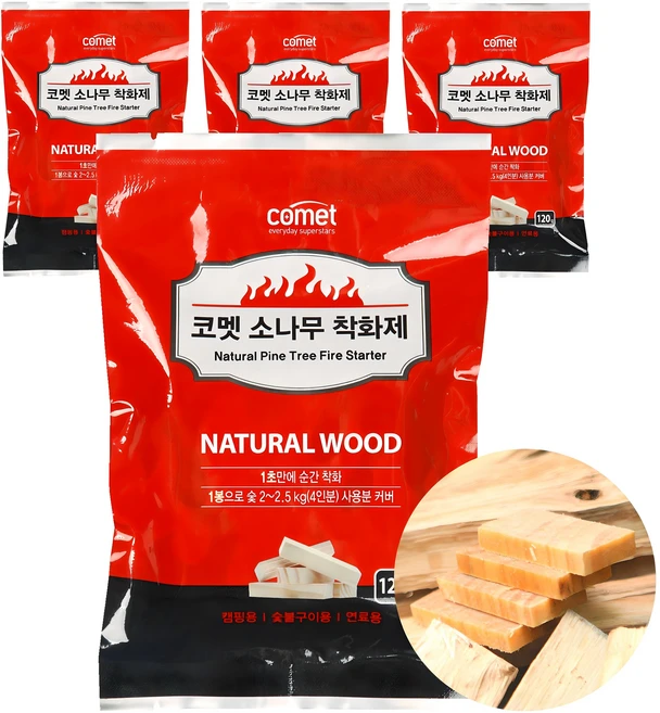 코멧 100% 천연 소나무 착화제 4개입x4팩, 4개 - 쿠팡