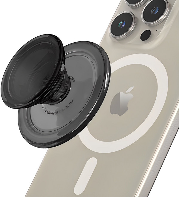 신지모루 자력강화 M 티피톡 맥세이프 스마트톡 투명 그립 홀더, 블랙, 1개