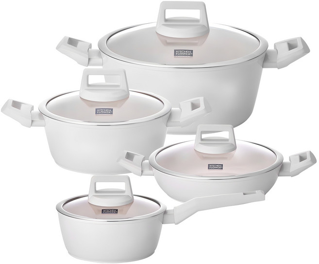 쿠킨 인덕션 그린우드 냄비세트 4개, 아이보리, 편수냄비 18cm + 양수냄비 20cm + 양수냄비 24cm + 전골냄비 24cm, 1세트