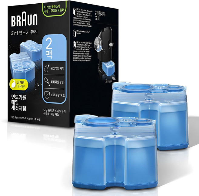 BRAUN 클린 앤 리뉴 NEW 면도기 세정액, CCR, 2개