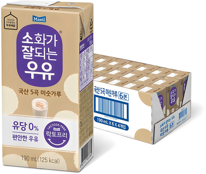 소화가잘되는우유 국산 5곡 미숫가루, 190ml, 24개