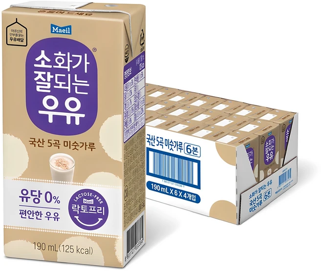 소화가잘되는우유 국산 5곡 미숫가루, 190ml, 24개 - 쿠팡