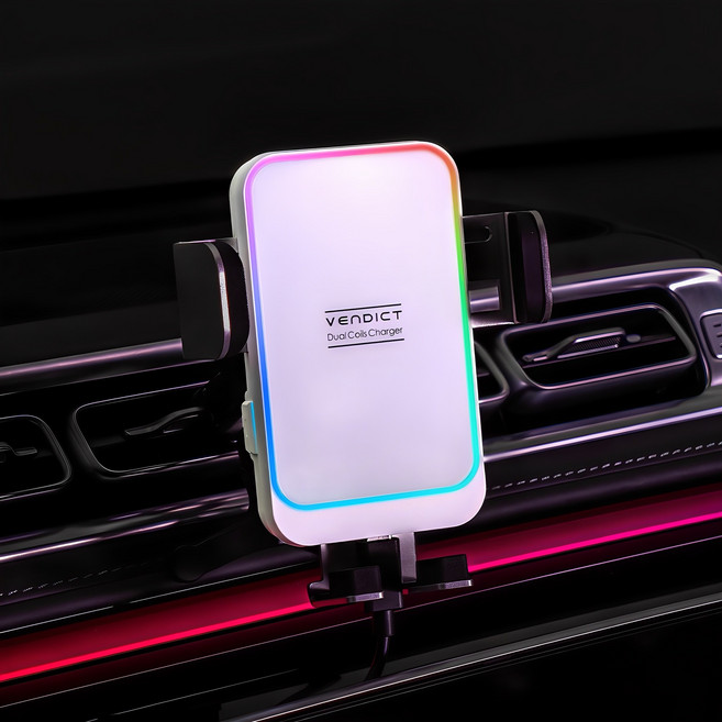 벤딕트 엠비언트 무드등 차량용 루나 스퀘어 고속 충전 거치대 VDT-W8, 화이트, VDT-W8W