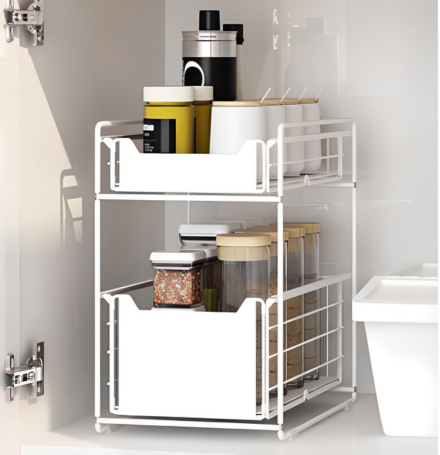 DaynDay 메탈 슬라이딩 2단 선반 와이드형, 화이트, 1개