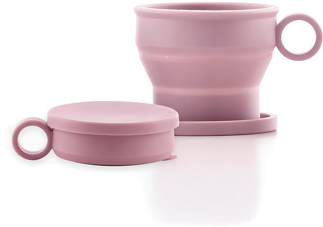 온리빙 접이식 손잡이 실리콘 컵, 인디핑크, 2개