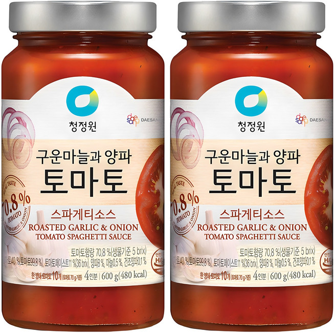 청정원 구운마늘과 양파 토마토 스파게티소스, 600g, 2개