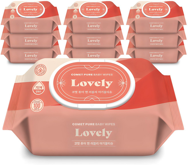 코멧 퓨어 러블리 아기물티슈 캡형 50gsm, 100개입, 10개