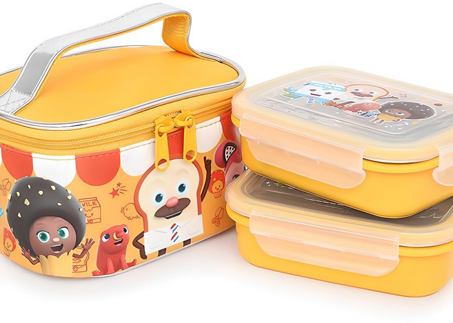 브레드이발소 아동용 이중락스텐 2단 도시락 가방세트 PO101, 엘로우, 1세트