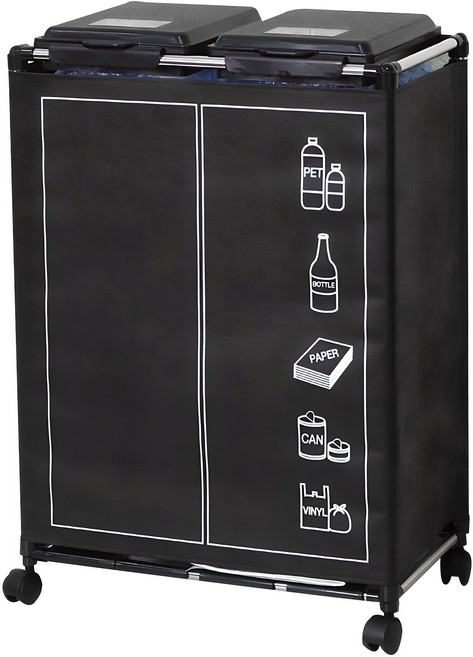 센스2030 분리수거함 2p 1단 + 클린커버 + 비닐봉투 2p + 분리수거스티커 랜덤 발송, 블랙