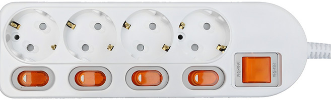 번개표 절전형 개별스위치 멀티탭 4구, 3m, 화이트, 1개